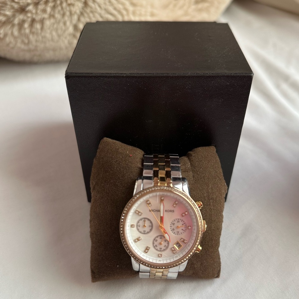 Michael Kors Women’s Ritz Chronograph Quartz TriTone Watch